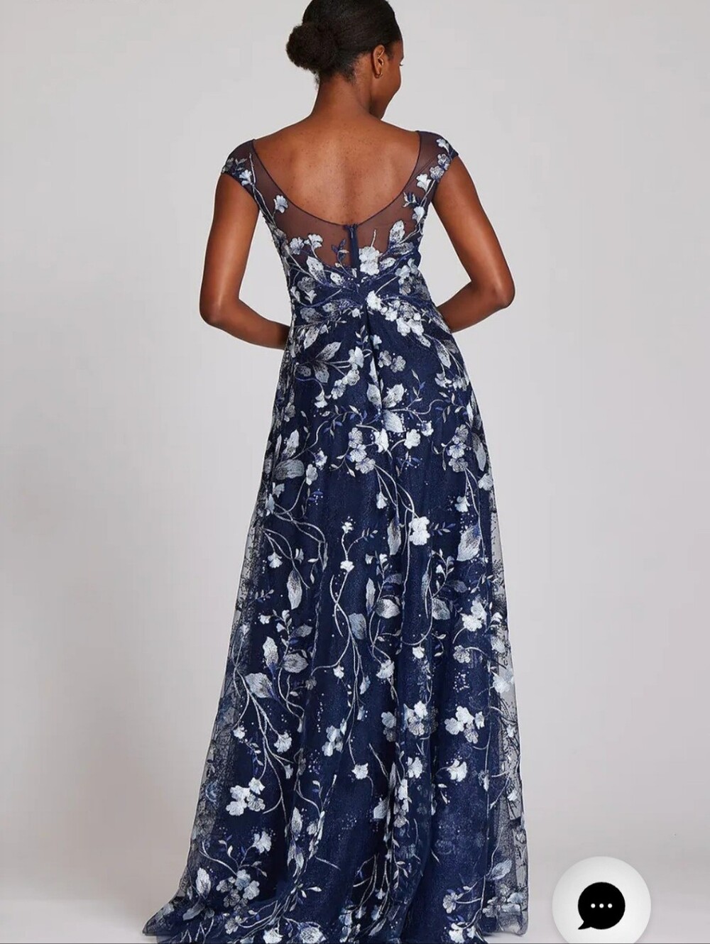 Teri Jon Navy Maxi Dress with Silver Floral Embroidery - Picture 2 of 14